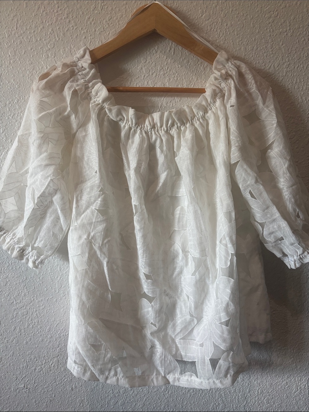 Sweet Rain White Off-Shoulder Floral Embroidered Blouse